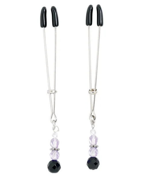 Spartacus Adjustable Tweezer Nipple Clamps wPurple Beads Spartacus Vibrators Spartacus Adjustable Tweezer Nipple Clamps wPurple Beads Spartacus Vibrators