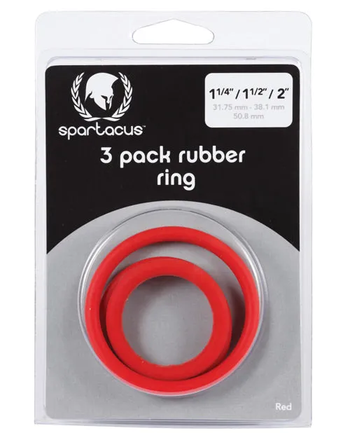 Spartacus Rubber Cock Ring Set Red Pack of 3 Spartacus Male Sex Toys