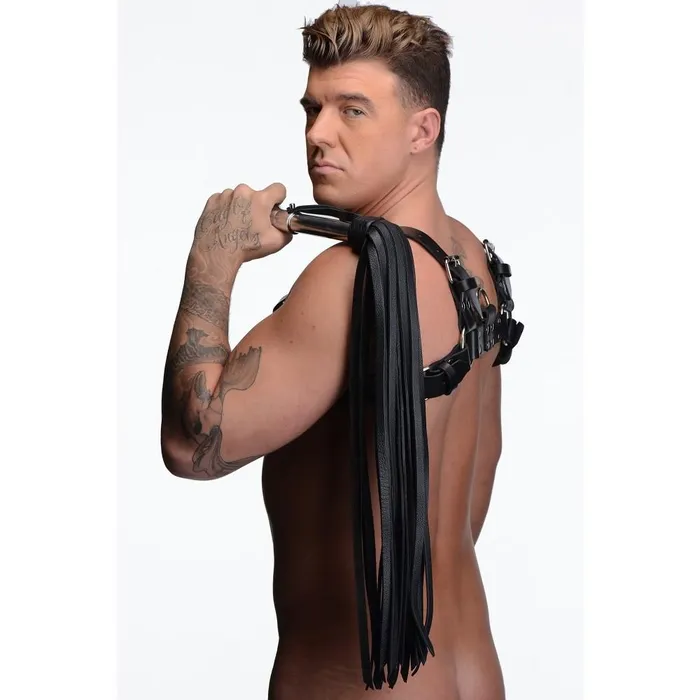 Strict Leather Male Sex Toys Leather Flogger with Stainless Steel Handle