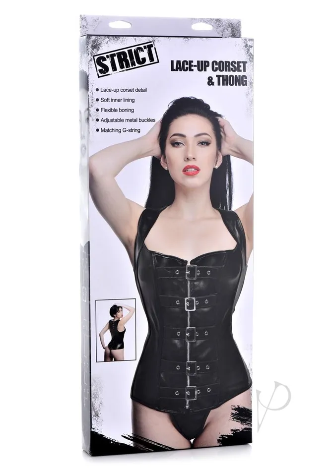 Strict Strict LaceUp Corset Vest and Thong Xtra Large Black Anal