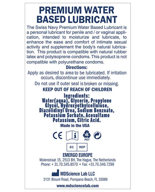 Swiss Navy Vibrators Swiss Navy Water Based Lube 8 oz