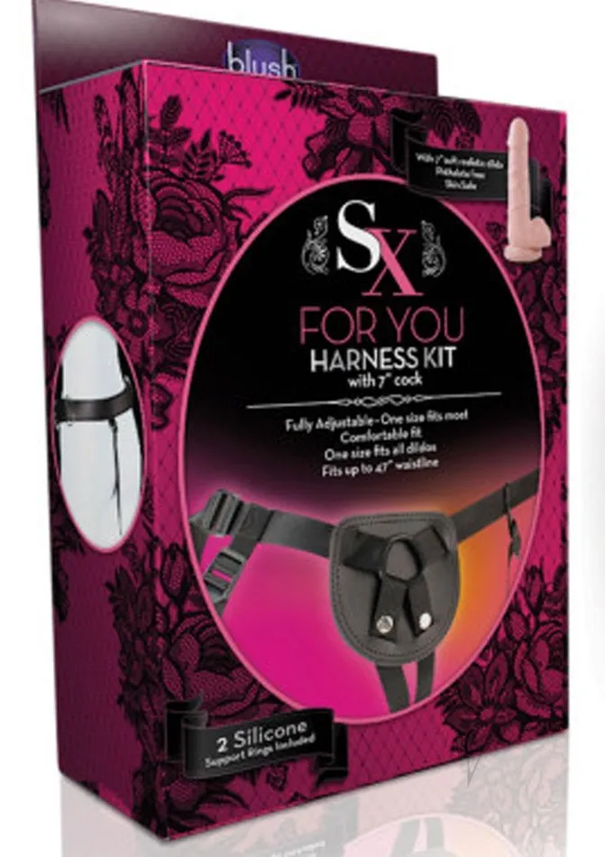 Sx Dildos SX For You Harness Kit with Silicone Dildo 7in VanillaBlack
