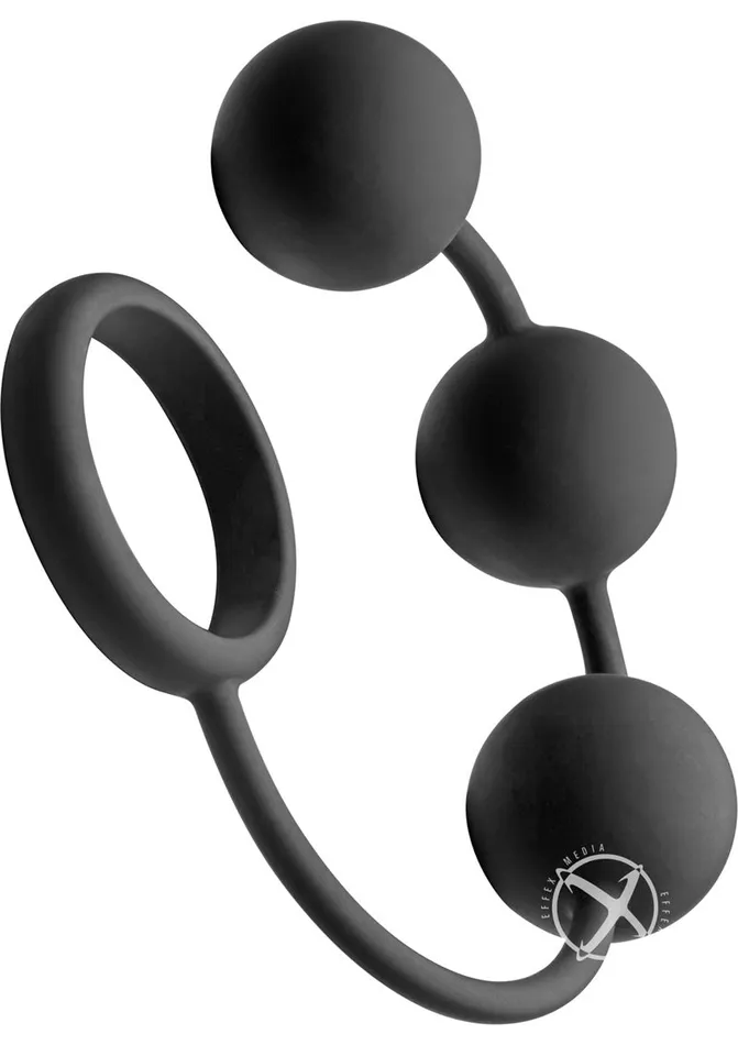 Tom Of Finland Tom Of Finland Silicone Cock Ring with 3 Weighted Balls Black Male Sex Toys