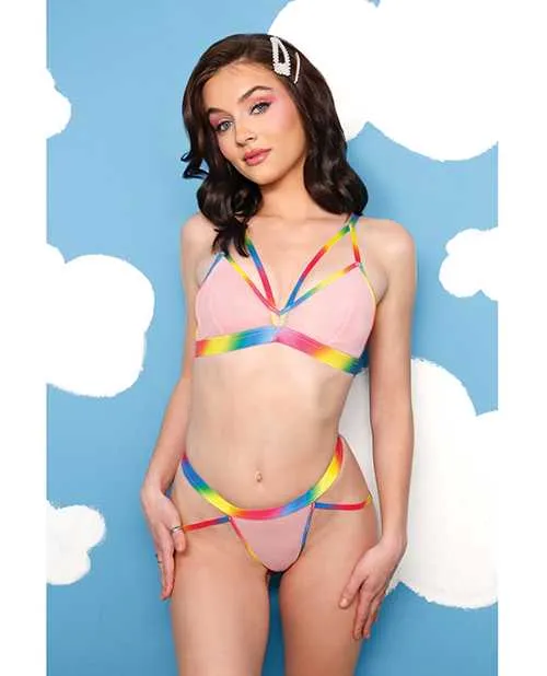 Vibes By Fantasy Lingerie Male Sex Toys Vibes Make it Rain Caged Bralette Panty wBooty Rainbow ML