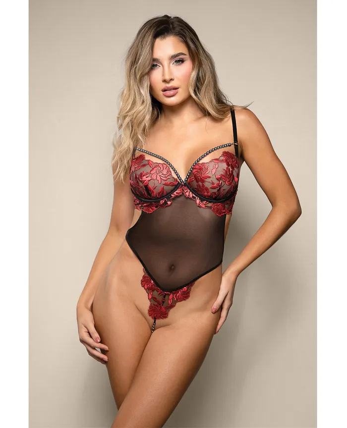 Vibrators Opulence Embroidered Underwire Open Crotch Teddy wPearl Detail Red SM Opulence By Fantasy Vibrators Opulence Embroidered Underwire Open Crotch Teddy wPearl Detail Red SM Opulence By Fantasy