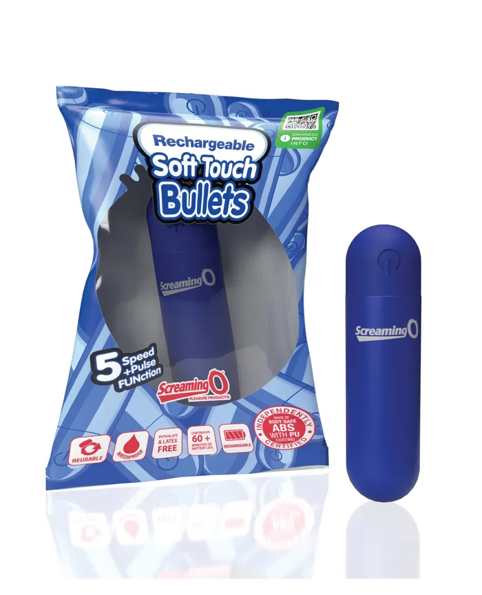 Vibrators Screaming O Soft Touch Rechargeable Bullet Blue Screaming O