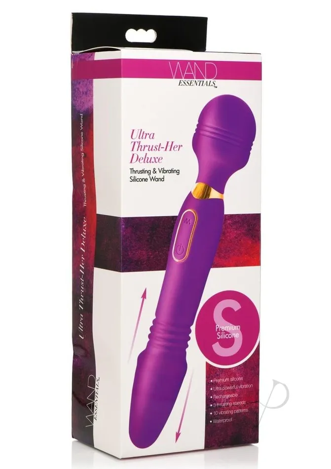 Vibrators Wand Essentials Wand Essential Ultra ThrustHer Deluxe Rechargeable Silicone Thrusting and Vibrating Wand Purple Vibrators Wand Essentials Wand Essential Ultra ThrustHer Deluxe Rechargeable Silicone Thrusting and Vibrating Wand Purple