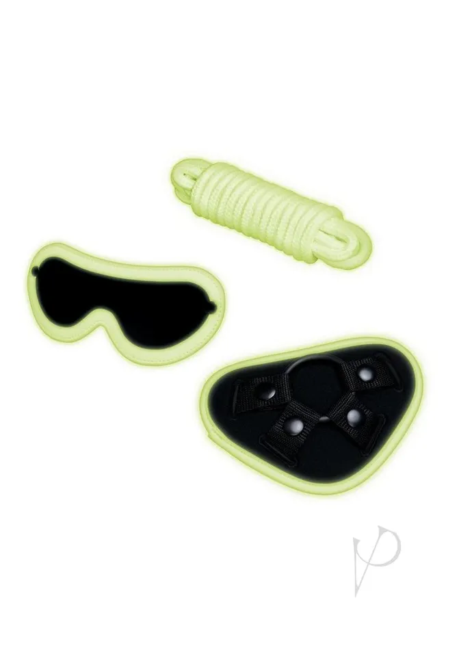 Whipsmart Female Sex Toys WhipSmart Glow in the Dark StrapOn Harness Set with Eye Mask and Bondage Rope 4 Piece Green