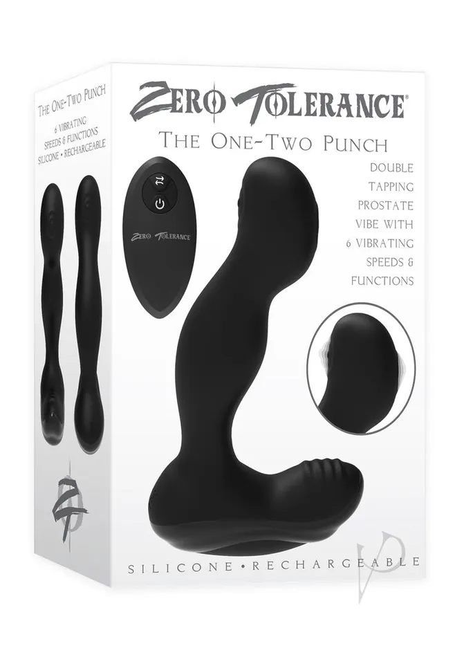 Zero Tolerance The OneTwo Punch Silicone Rechargeable Prostate Massager with Remote Control Black Zero Tolerance Anal